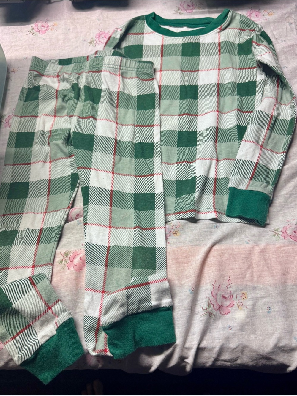 Carter's Green and White Plaid Kids Pajama Set with Red Accents